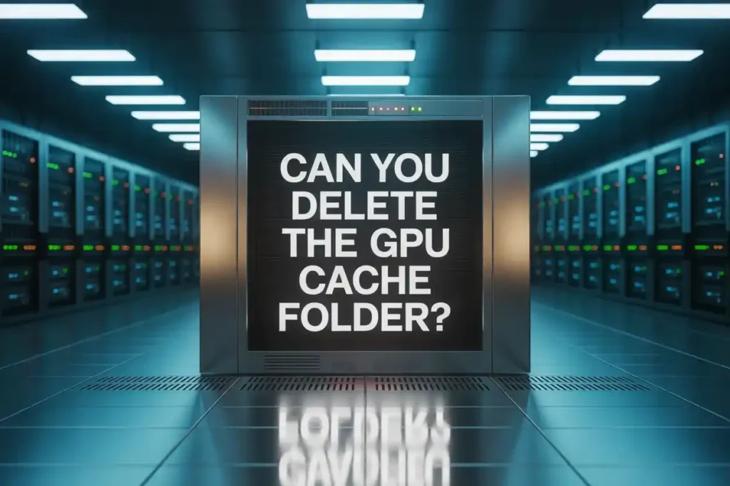 Server room screen asking 'Can you delete the GPU Cache Folder?' related to GPU Cache Folder on Desktop topic.