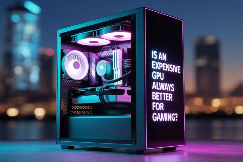 Gaming PC with text: “Is an expensive GPU always better for gaming?”